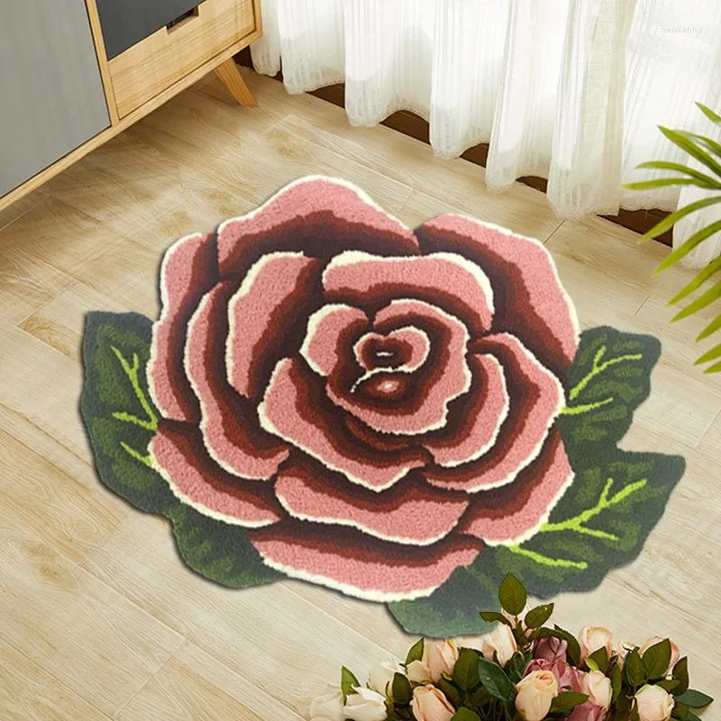 Tapetes 3D Tapete Flor Rosa Tapete para Área Doméstica 80X58cm Bordado Tapete Floral Tapete de Banheiro Almofada de Banheiro Capacho Sala de Estar Decoração de Cabeceira