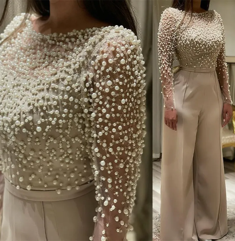 2023 Aso Ebi Champagner Jumpsuits Ballkleid Perlen Abend Formale Party Zweiter Empfang Geburtstag Brautjungfer Verlobungskleider Kleider Robe De Soiree ZJ349