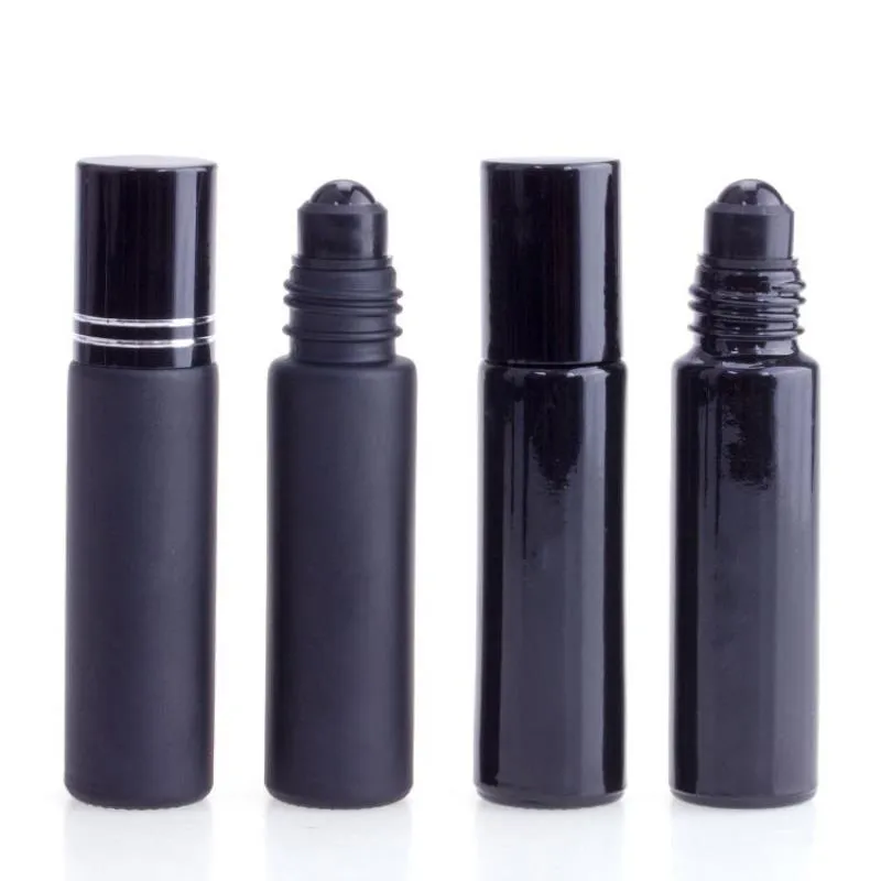 Parfümflasche für ätherische Öle, 10 ml, schwarzes Glas, Roll-on-Parfümflasche mit Obsidian-Kristallrolle, dickwandige Roll-on-Flaschen, Jiaus