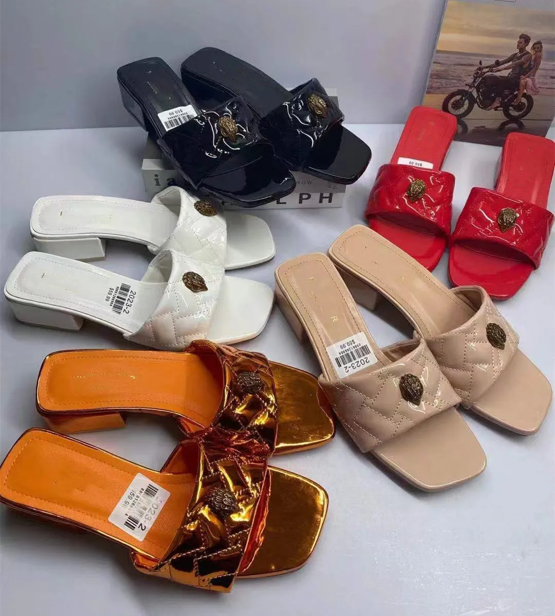 Kurt Geiger Kadınlar Düz Alt Terlikleri Dönüşlü Sandallar Tasarımcı Ayakkabı Moda Kartal Kafa Kiri Elmas Terlik Yaz Düz Plajı Lüks Flip Flops Renk