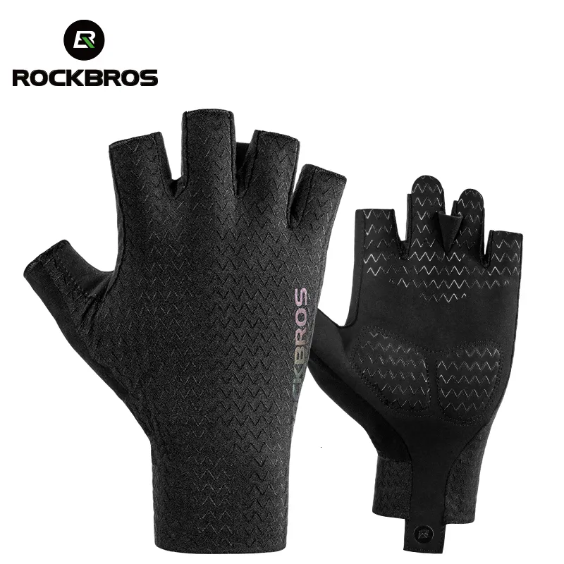 Cycling Gloves ROCKBROS Cycling Gloves Autumn Spring MTB Bike Gloves SBR Pad Half Finger Bicycle Goves Men Women Breathable Shockproof Gloves 230609
