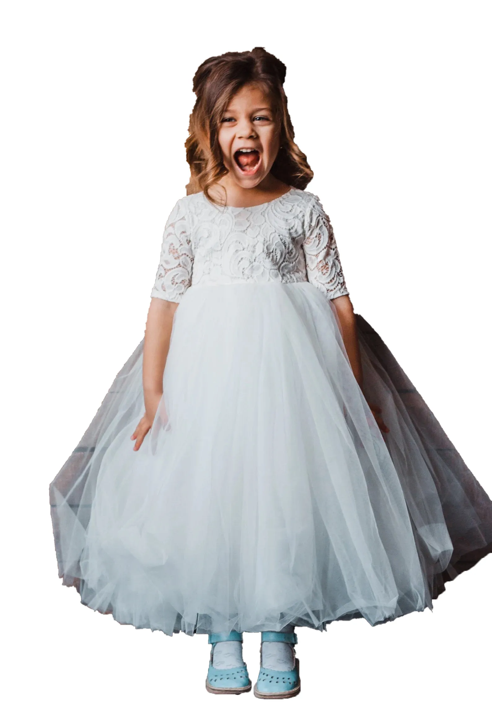 Robes De Fille De Fleurs En Dentelle 2024 Blanc Tulle Tutu First