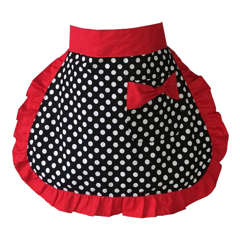 Waist Apron with Pocket Black Polka Dot Restaurant waitress aprons for Woman Girls Half Apron 1224478