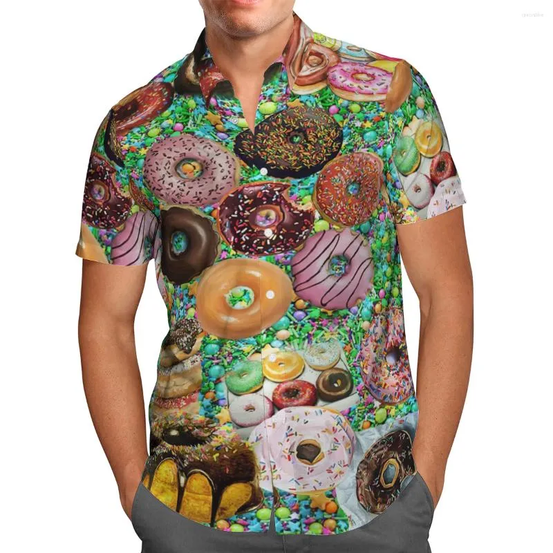 Camisas casuales para hombres 3D Impreso Donuts de comida Camisa hawaiana Hombres Verano Moda Playa Manga corta Oversized Chemise Homme Camisa Masculina 5XL