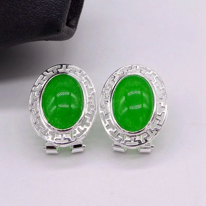 Dangle Küpeler Zarif Lady Stud Natural Jade Sterling Silver Hollow Desen Kadınlar