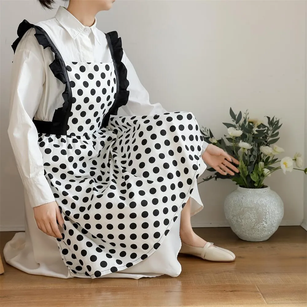 Hübsche handgefertigte Retro-Schürzen aus Baumwolle im Vintage-Stil für Frauen und Mädchen, Kuchen, Küche, Kochschürze als Muttergeschenk, Black Dot 1224480