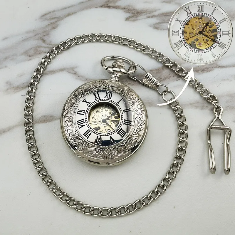 Pocket Watch Retro Mechanical Полностью автоматическая часовая мужская студенческая плитка изящное хранение фотографий Женское ночное сияние старомодное часовое