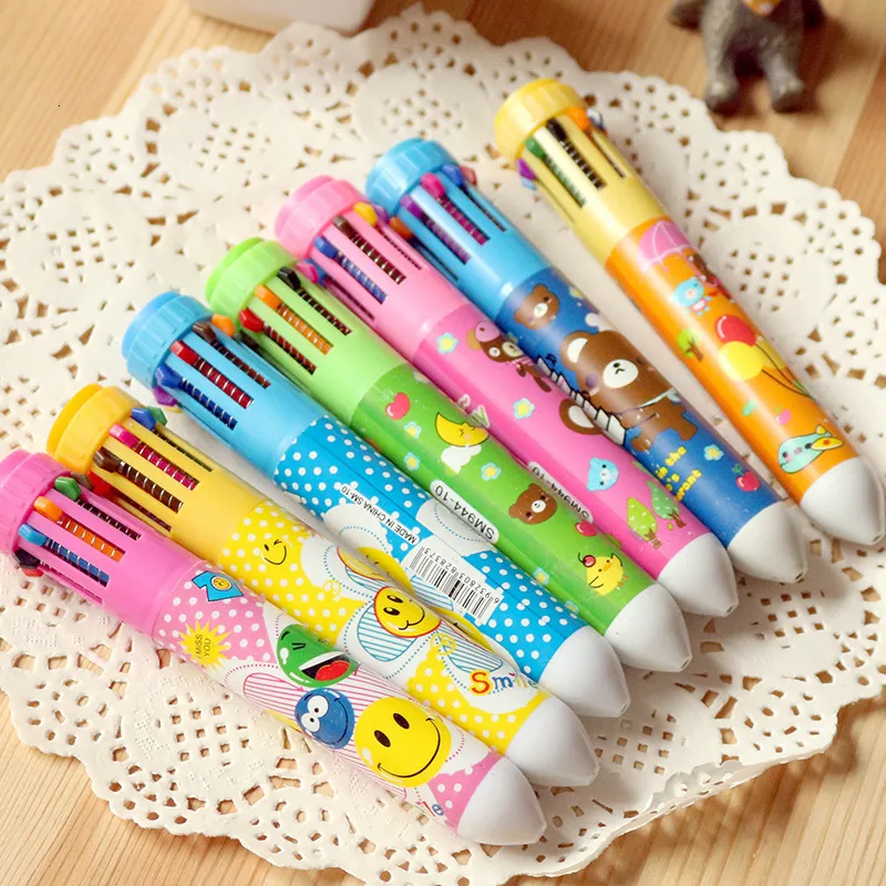 Bollpoint Penns Jonvon Satone 15 PCS Cartoon Animals Ten Color Penns Colored Ball Point Pen Ball Point Pen Partiage Stationery School Supplies 230609