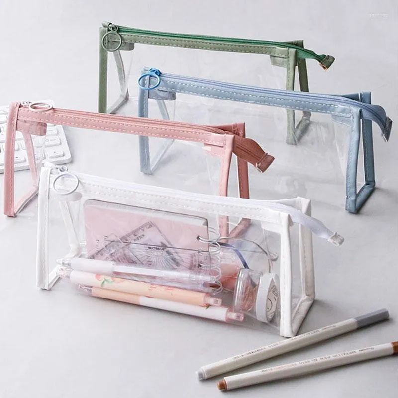 Étui à crayons Transparent PVC Kawaii sacs étanches pour étudiants papeterie fournitures scolaires Portable stylo pochette sac