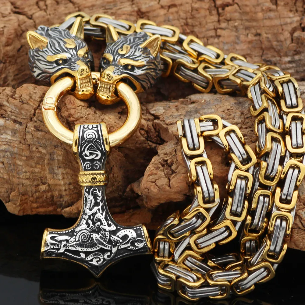 Nordisk keltisk varg mäns halsband hänge viking varg huvud rostfritt stål hänge skandinaviska rune amulet smycken grossist