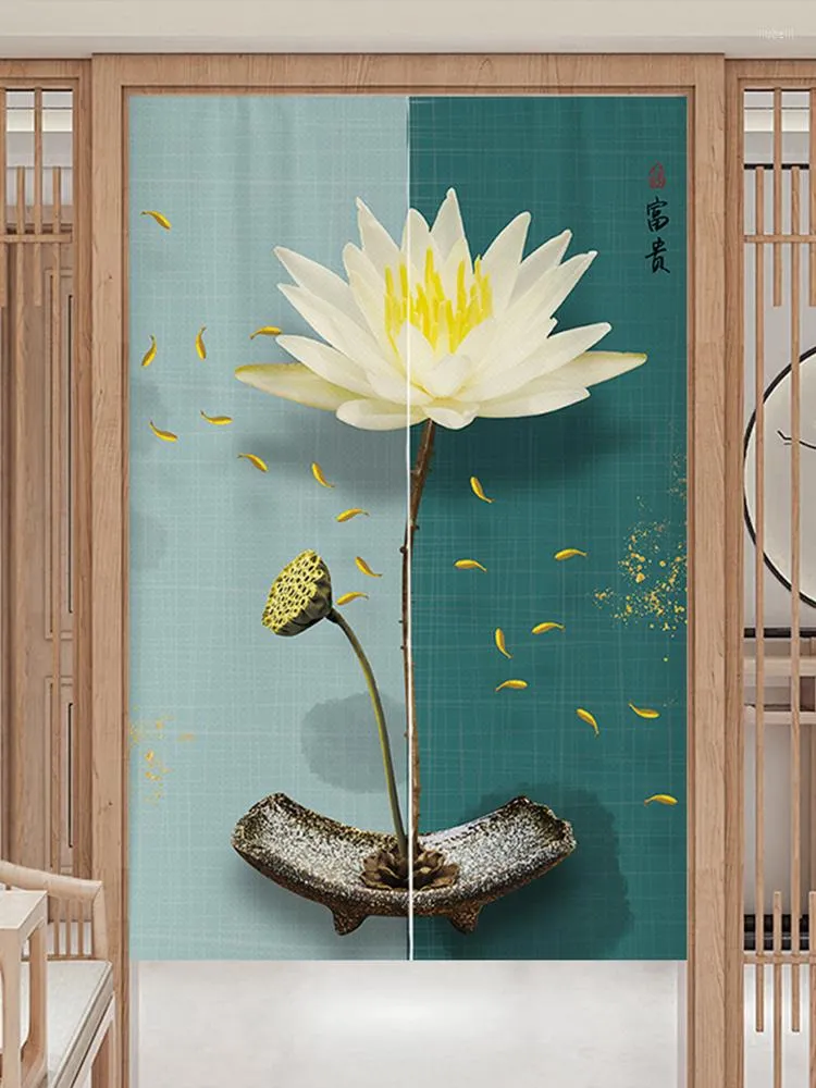 Curtain Chinese Noren Door Ink Lotus Painting Kitchen Bedroom Restaurant Partition Decoration Doorway Hanging