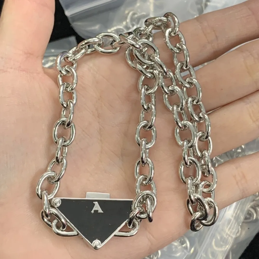 Luxury Gold silver Triangle pendants necklace female personality prad couple gold chain pendant jewelry on the neck gift for girlfriend accessories KP3d