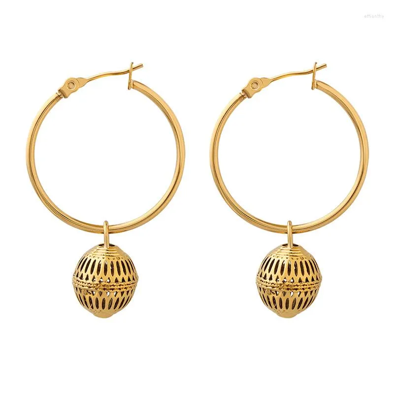 Hoop Earrings Exquisite Women's Stainless Steel Gold Plated Vintage Geometric Round Incense Burner Pendant Products