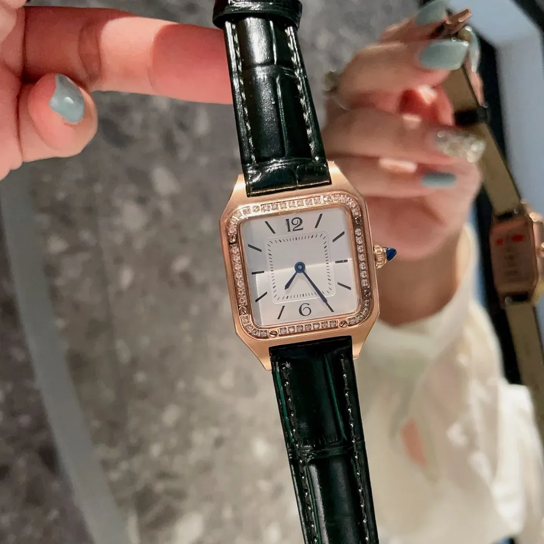 Relógio ultrafino da série Dumont, relógio feminino intelectual, caixa em aço 316L, mostrador em madrepérola, espelho em cristal de safira, tamanho largura 28 mm comprimento 38 mm espessura: 7 mm