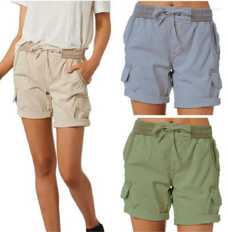 Short femme pantalon Cargo femme coton lin solide multi-poches cordon été fille décontracté Sexy plage ou Streetwear