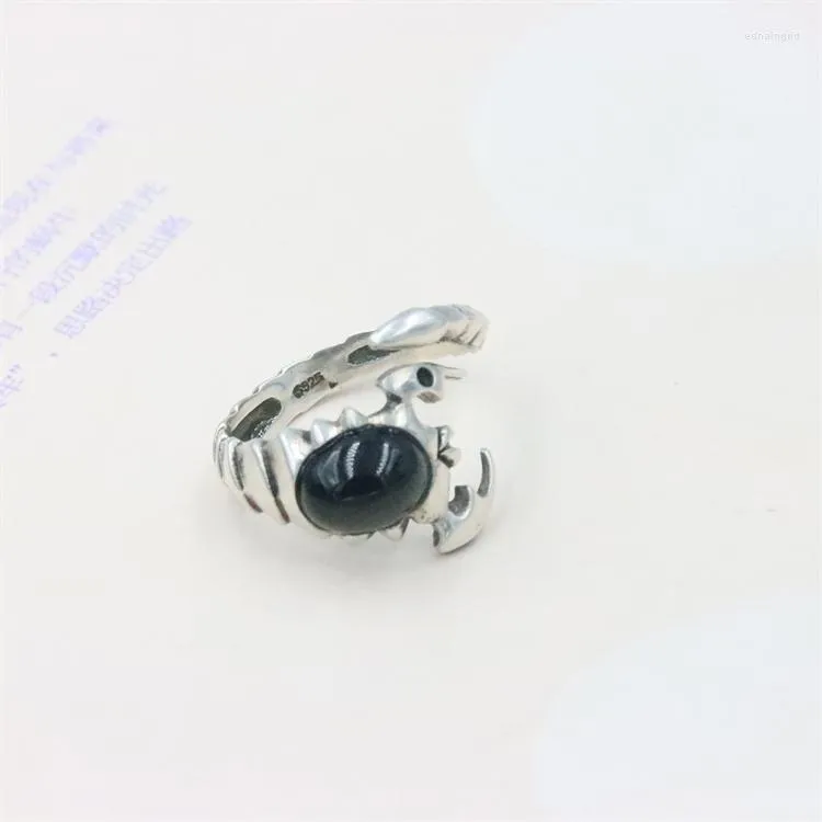 Cluster Rings ZFSILVER 925 Sterling Silver Fashion Resizable Ring For Women Men Girl Black Oval Agate Scorpion Jewelry Sweet Party Gift