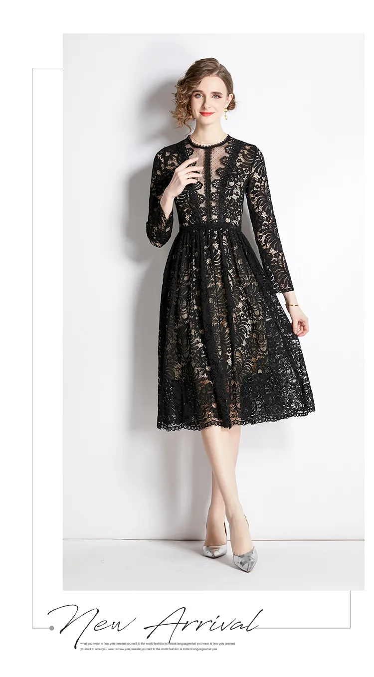 Casual Lace Embroidery Dresses For Women Black... From Julia_dress, $46.21  In Bulk | DHgate.Com