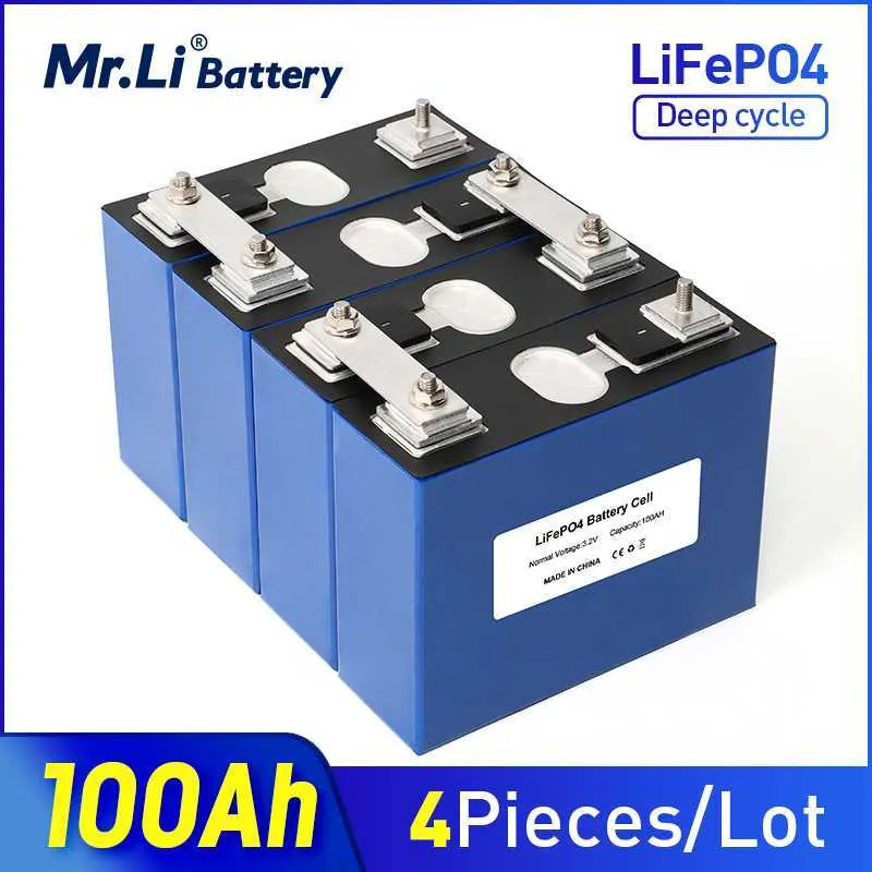 Mr.LI 4PCS 3.2V 100AH ​​LIFEPO4 세포 DIY 12V 24V 100AH ​​200AH 충전식 배터리 Long Life 4000 사이클 태양 에너지에 적합합니다.