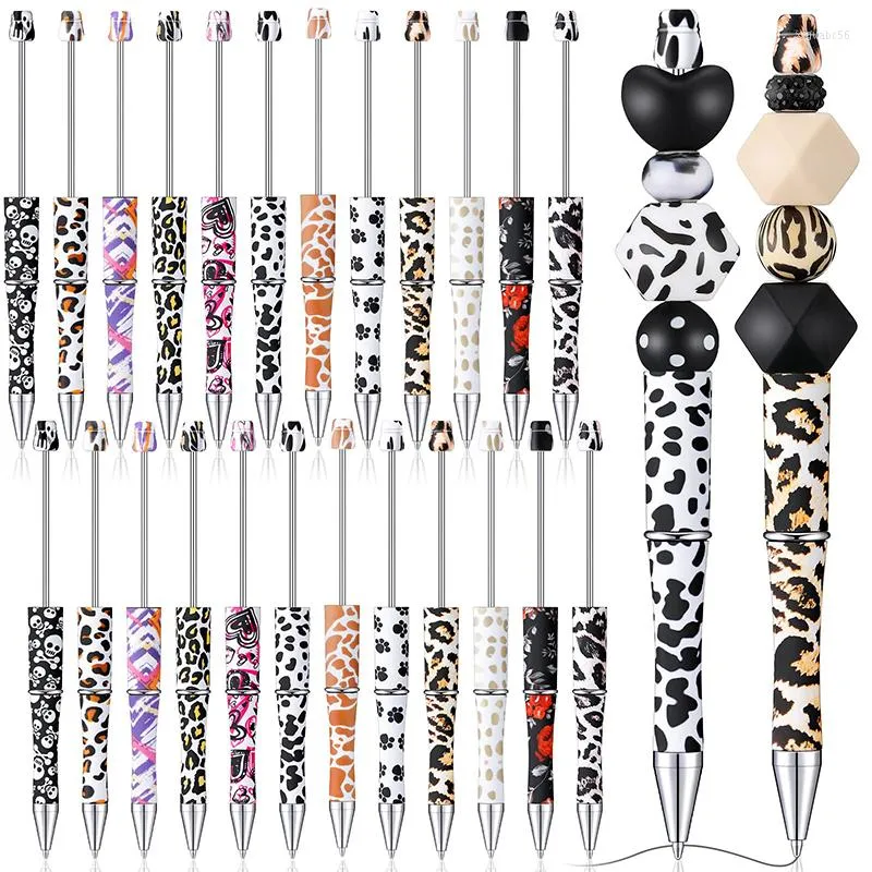 92Pcs Plastic Beaded Pen Various Pens Leopard Print Handmade DIY Ballpoint Suitable For Gift Student Teacher