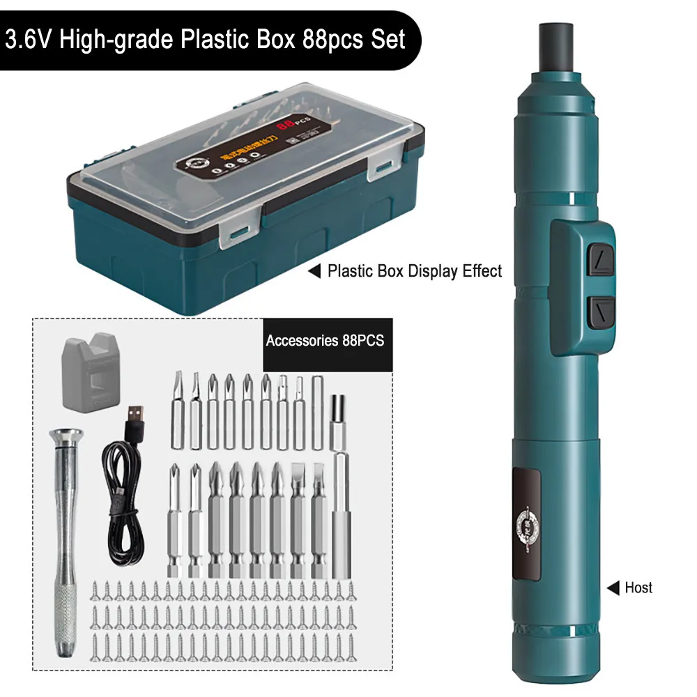 Screwdrivers Mini Electric Screwdriver Set Tools 250rmin USB Cordless Rechargeable and Impact Drill With 88pcs Bits Kits 230609