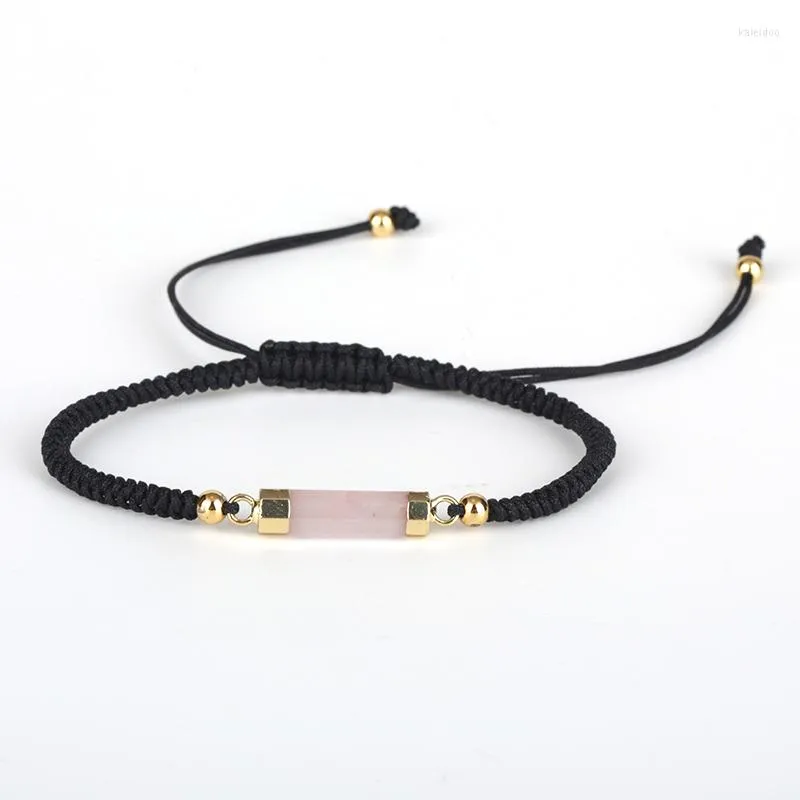 Braccialetti con ciondoli Arrivo 5 tipi Cristallo rosa / Arenaria blu / Occhio di tigre giallo / Fluorite / Magnesite Bracciale intrecciato nero regolabile per donna