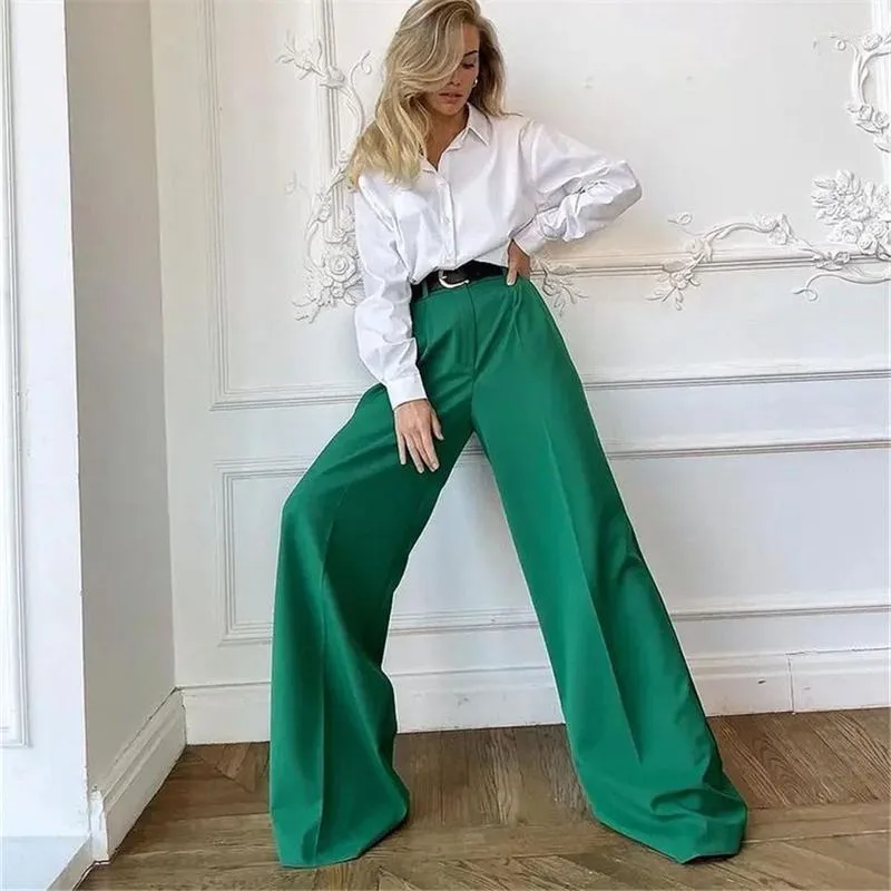 Women's Pants Fashion Women Wide Leg Trousers Spring Summer Solid Long Stylish High Waist Loose Pantalon Streetwear Female Palazzo