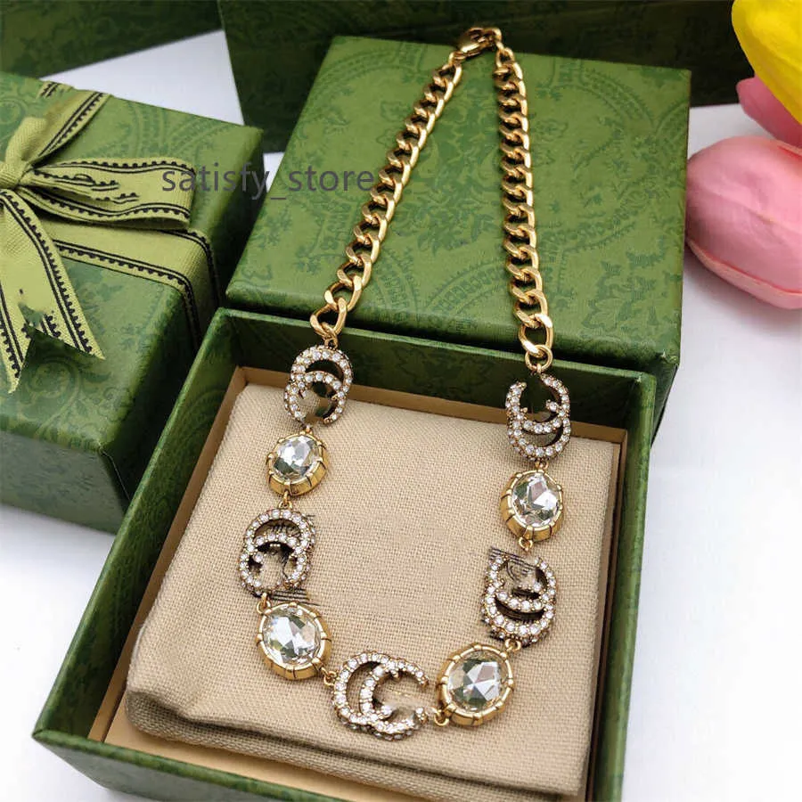 Designer hänge halsband bokstäver dubbel g kedjor halsband lyxiga kvinnor mode smycken metall ggity crystal pearl halsband gåva rtw