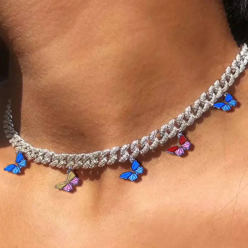 Uniek ontwerp met een explosief gevoel vol diamanten Cuba vlinderketting kleur druipende olie Cuba ketting ketting glanzende vrouwelijke ketting