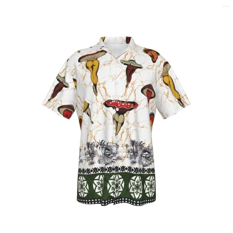 Men's Casual Shirts Men's Hawaiian Shirt Anthropomorphic Mushrooms Funny Print Beach Short Sleeve Summer Button Up Patchwork Tops 3D