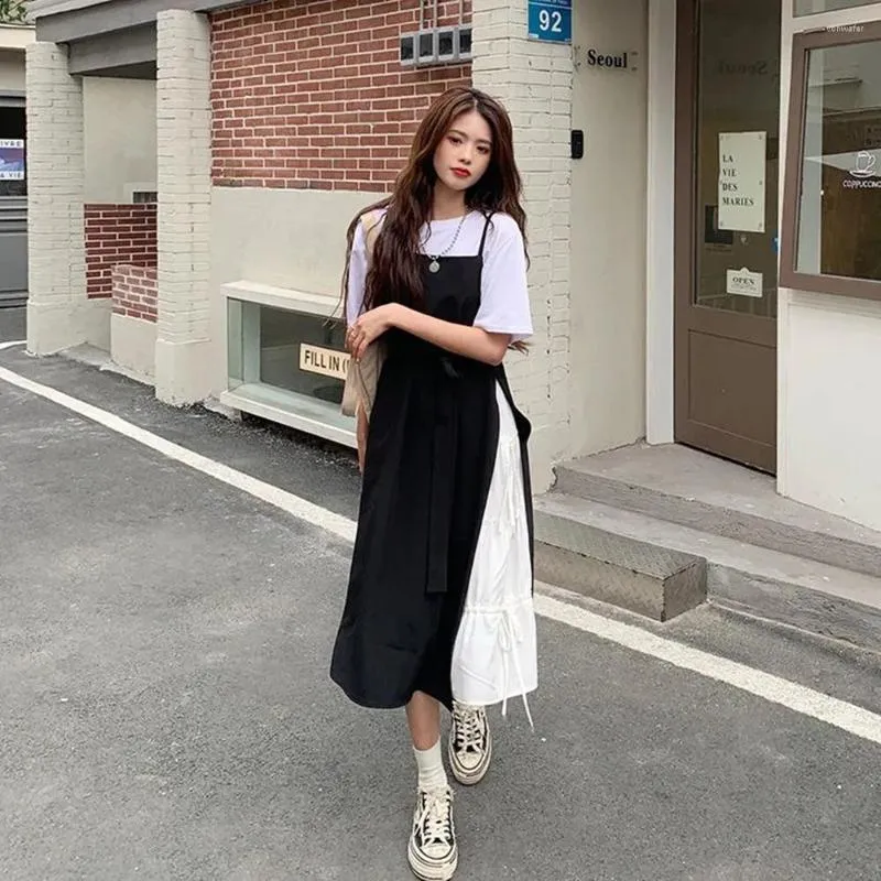 Casual Dresses Summer Two Piece Set Women Y2k T-shirt Dress Sexy Maxi High Waist Sundress Long Vestidos Loose Robe Femme Roupas Femininas