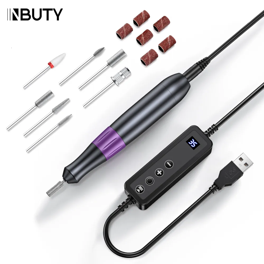 Nail Manicure Set Inbuty Electric Nail Drill Machine för manikyr Pedicure Nail File Milling Cutter 35000 rpm Portable Nail Polish Pen Salon Tool 230609