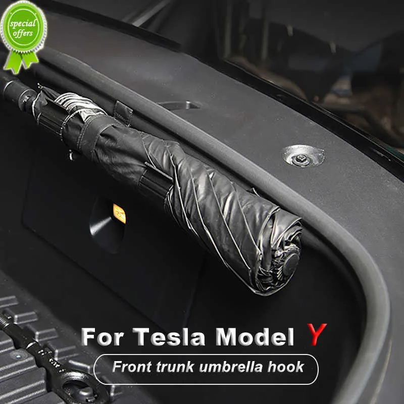 Nouveau 2 pièces support de crochet de coffre avant de voiture pour Tesla modèle Y 2021anti-balayage parapluie stockage accessoires suspendus pièces intérieures produit