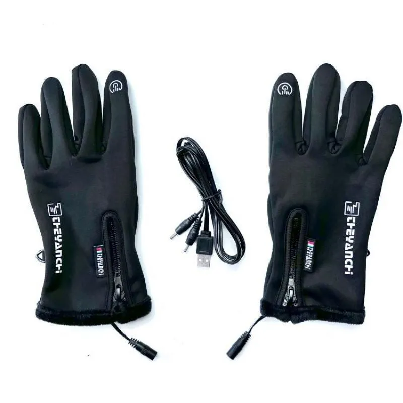 Cykelhandskar USB Electric Heat Fiskehandskar 5 Finger Full Heat Takeout Dispatcher Winter Cycling Hunting Warm Gloves Bare Finger Touch 230609