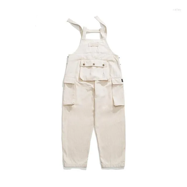 Männer Hosen Multi-Pocket Overalls Herren Streetwear Casual Lose Brief Drucken Breite Bein Hosen Overall Männer Cargo