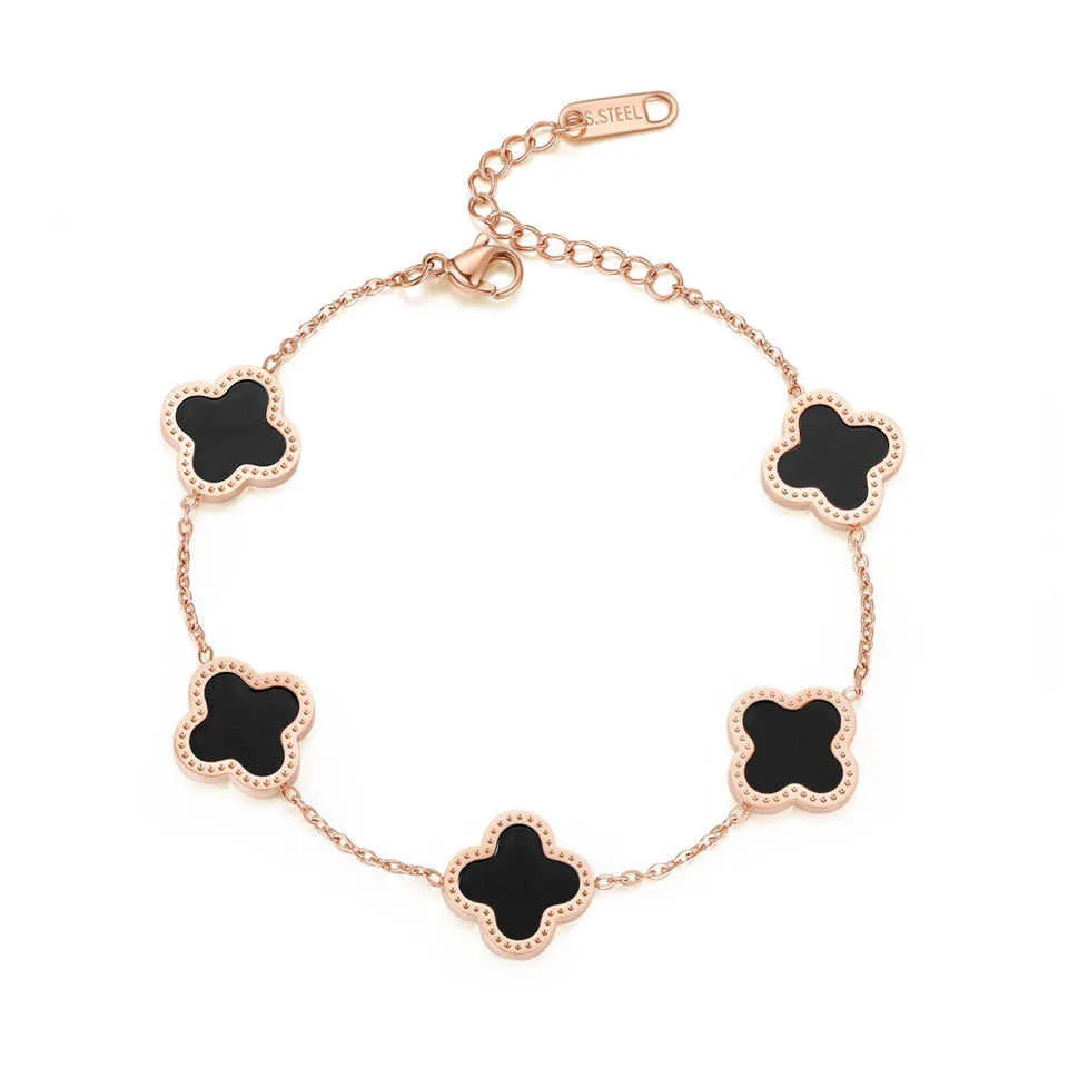 Charm Bracelets Necklaces Japanese and Korean fashion four leaf five flower bracelet female lucky grass peacock white Fritillaria 18K Rose Gold Bracelet