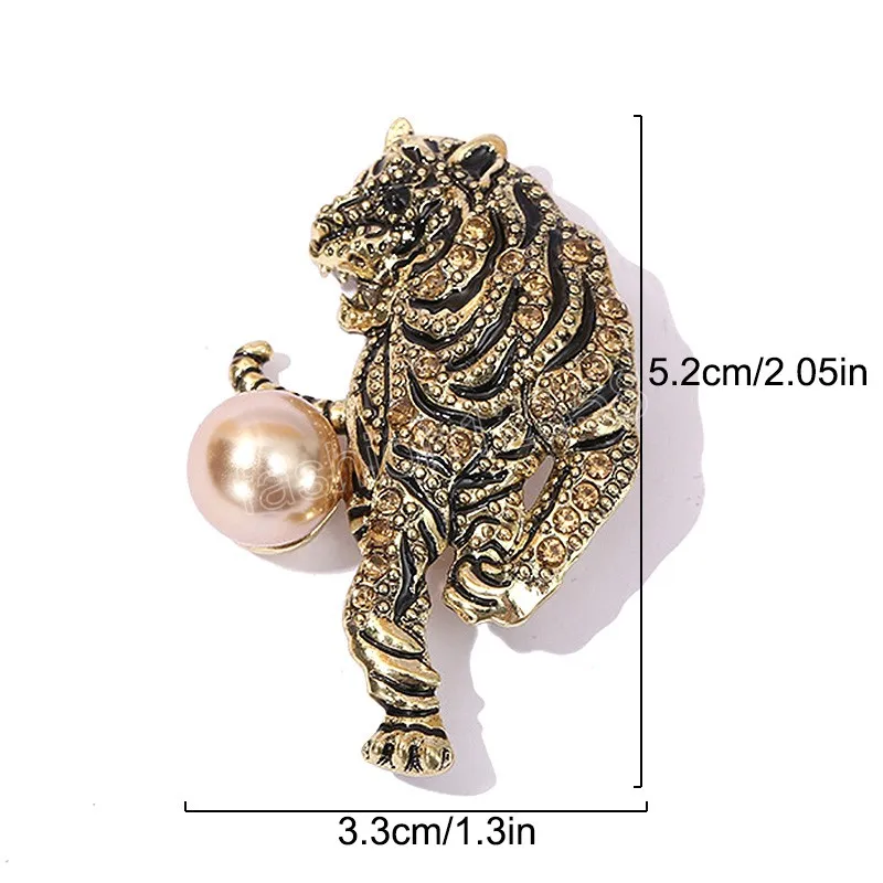 Luxe elegante Big Pearl Crystal Tiger -broches Gold Silver Color Rhinestone Legering Dierbroche Men Party Safety Pins