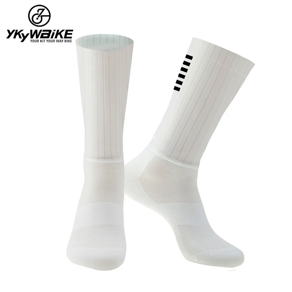 Sports Socks YKYWBIKE Anti Slip Silicone Aero Socks Whiteline Cycling Socks Men Bicycle Sport Running Bike Socks 230609
