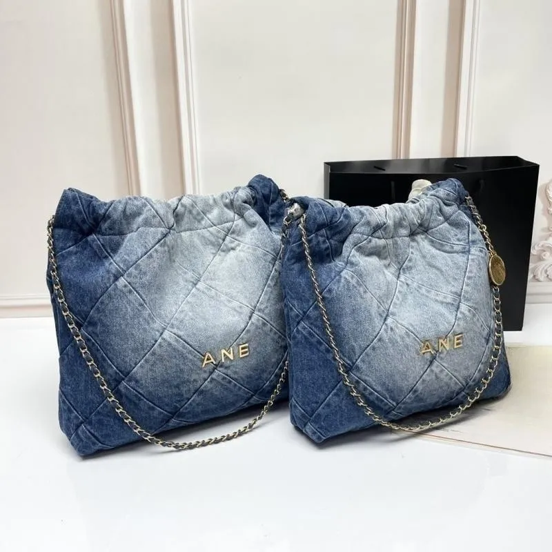 22 väskor lyxiga kvinnors väska crossbody väska stor kapacitet mode denim 2 storlek serie axelväska med liten handväska internet kändis kvinnors shoppingväska