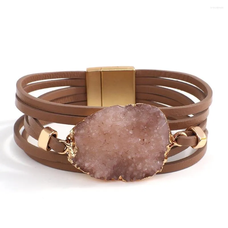 Charm Armband Allyes Vintage Big Natural Stone Leather Armband för kvinnor Bohemian Simple Multilayer Wrap Bangles smycken