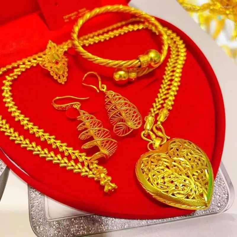 Colar Brincos Conjunto Dubai Banhado A Ouro 24k Anel De Casamento Pulseira Jóias Para Mulheres DD10219