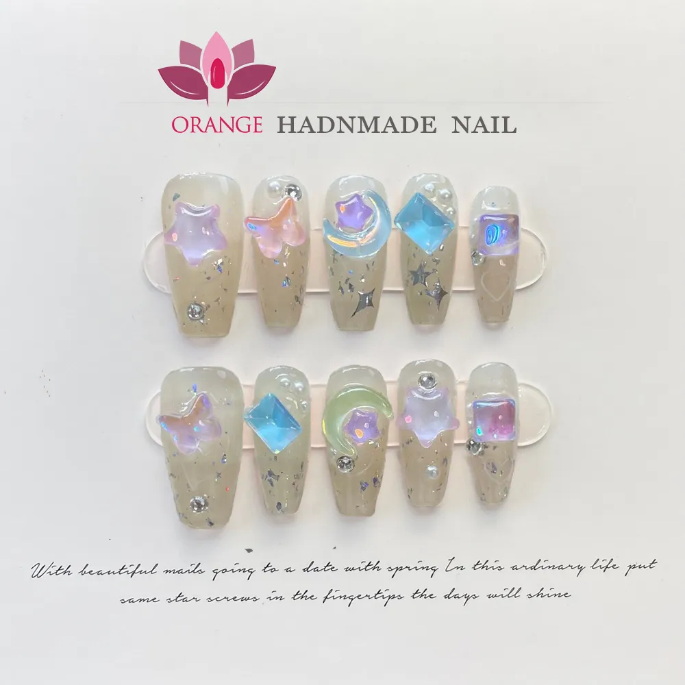 False Nails Handmade Beauty Nails Pressed on Design Decoration Fake Nails Design Full Cover Artificial Manicuree Wearable Orange Nail Store 230609