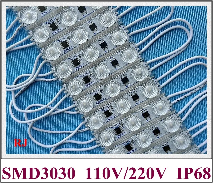 1000 pièces 110 V/220 V module d'éclairage LED pour panneau 67 mm x 15 mm SMD3030 2 W étanche IP68. Chaque module peut être coupé peut être connecté en série moins de 200 pièces.