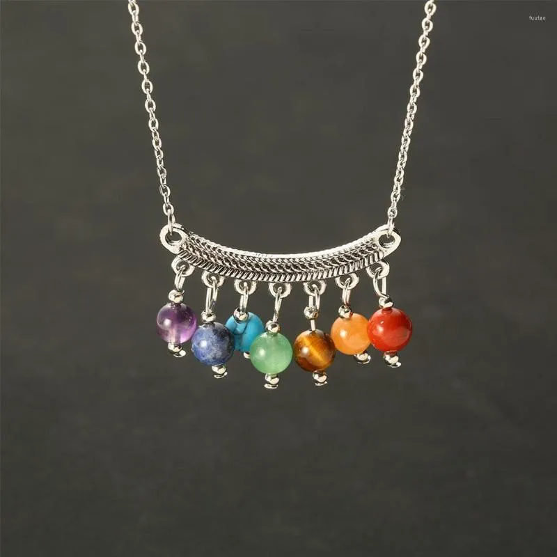 Pendant Necklaces Bohemian Vintage Necklace 7 Chakra Tassel Stone Bead Healing Crystal Jewelry Exotic Fashion