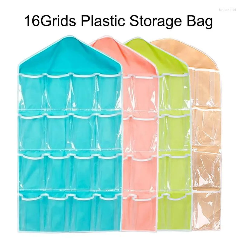 収納バッグ16グリッドプラスチック製のキッズシューズの主催者は、ベビーソックスのための壁のドアハンギングクローゼットバッグを透明にしますおもちゃのパンツアンダー