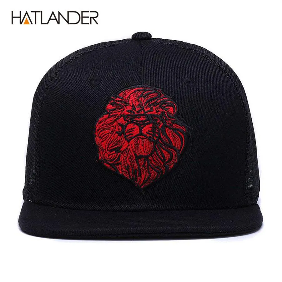 HATLANDERO Berretti da baseball neri originali per cappelli da sole estivi per ragazzi ragazze ricamo snapback in maglia di leone cappello da camionista in osso hip-hop 201232Z