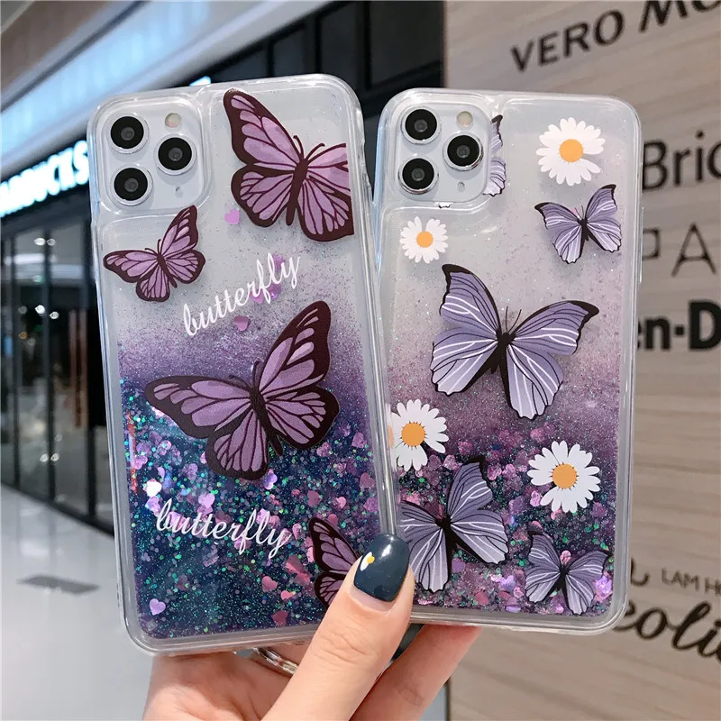 Butterfly Quicksand Phone Case Liquid Protector for iPhone 14 14plus 14pro max 13 12 11 Samsung Galaxy Note20 Ultra Note10 Note9 S23 S22 S21 FE A13 A32 A53 5G