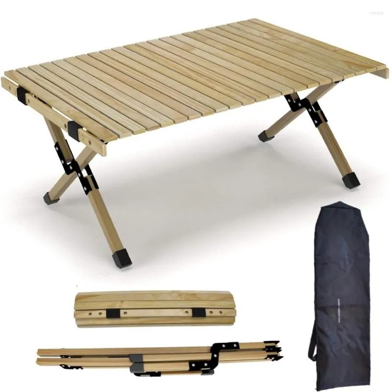 Camp Furniture Table Portable Outdoor Indoor All-Purpose Foldable Picnic Cake Roll Wooden In A Bag For Camping