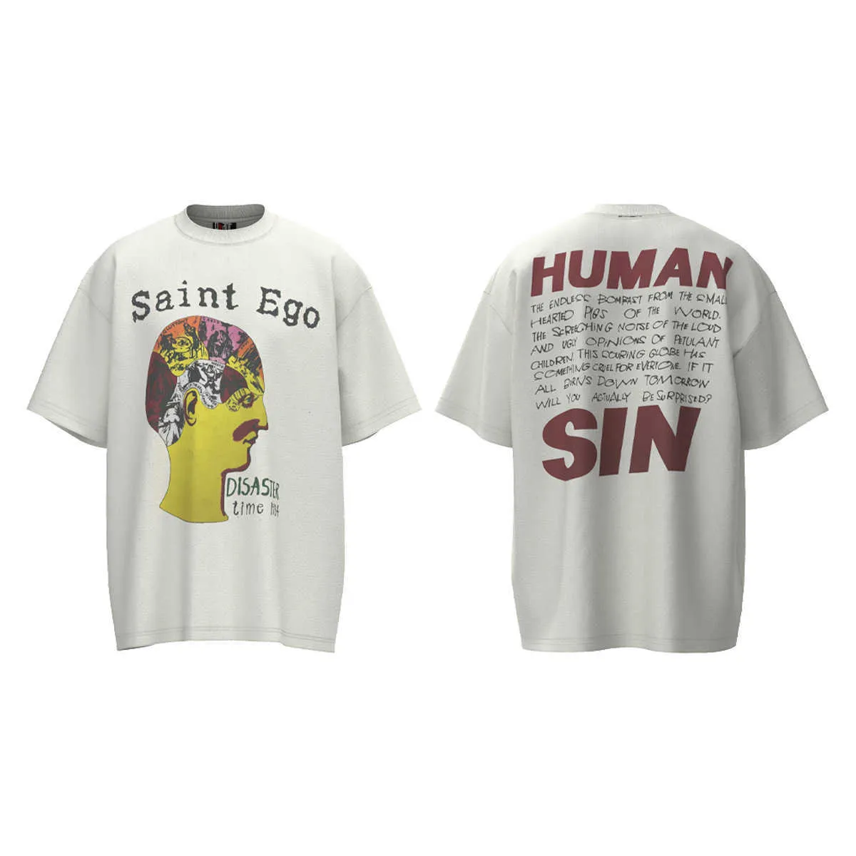 Rgve Nuevo estilo Camisetas para hombres y mujeres Diseñador de moda Saint Michael Fun Brain Impresión de letras Old Made Cotton Manga corta American Casual Loose
