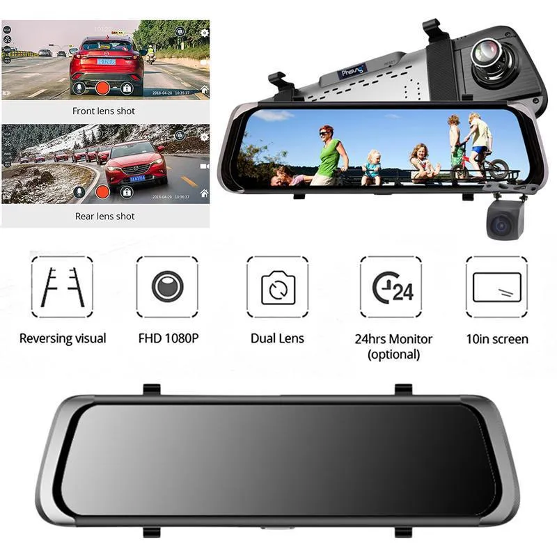 10" Car DVR Stream RearView Mirror Touch screen Super night vision Full HD1080P Dash Cam Camera Video Recorder Auto Registrar Dashcam F800 HY880