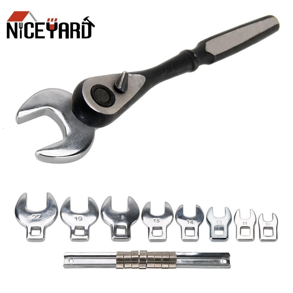 Electric Wrench 8 Pcs 38 Inch Interchangeable Head Spanner Ratchet Drive Crowfoot Set Metric Chrome Plated Hand Tools 230609